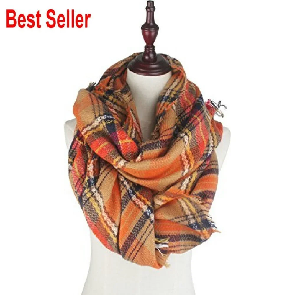 Oversized Tartan Scarf Chunky Soft Warm Shawl Wrap Blanket Versatile
